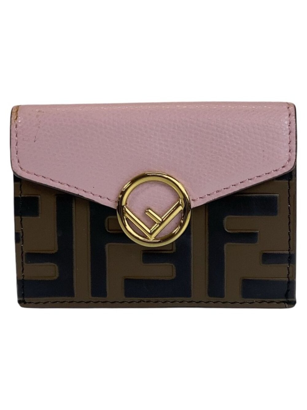 Fendi Zucca F is Fendi Pink Brown Gold Leather Folded Wallet Compact